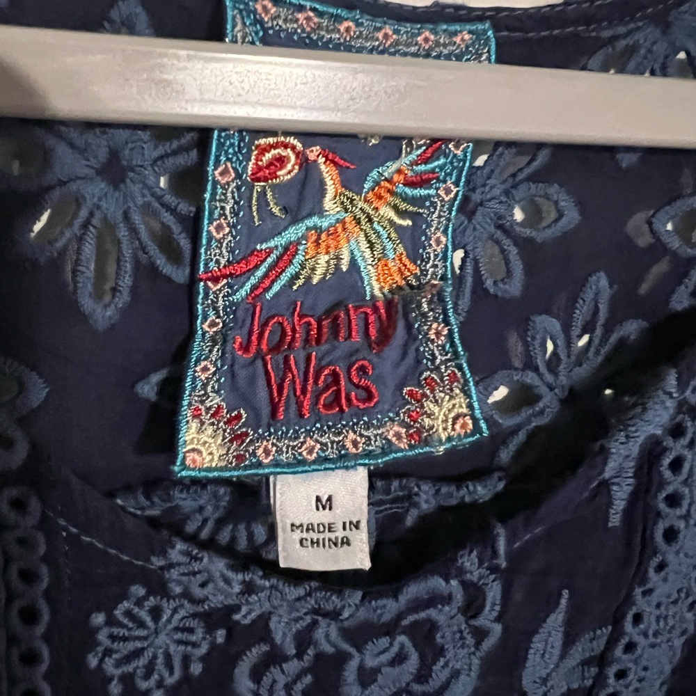 Johnny Was Floral Embroidered Navy Blouse - Picture 3 of 5